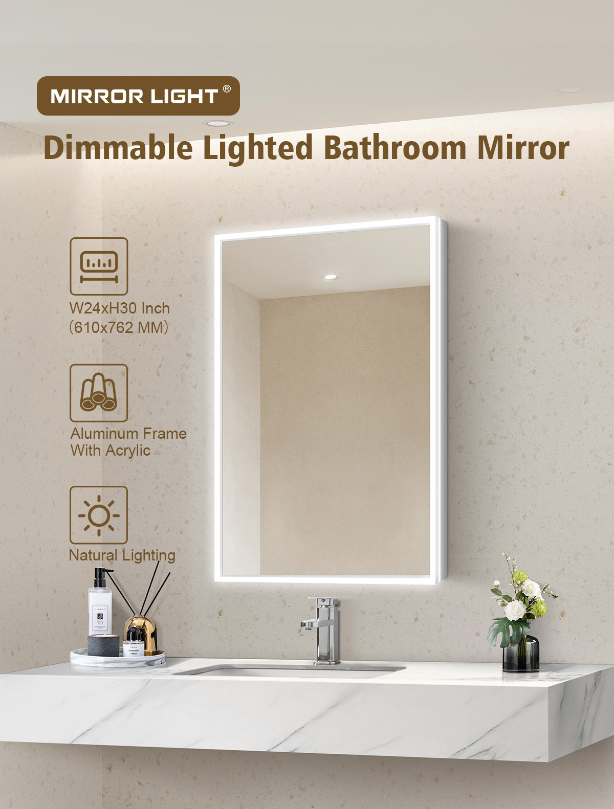 Dimmable Lighted Bathroom Mirror