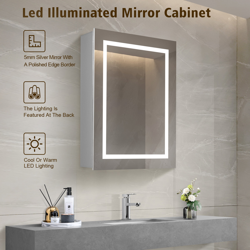 Bathroom LED Mirror Cabinet Hinged Wall Mirror Cabinet