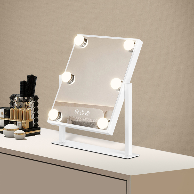 LED Table Mirror Mini Hollywood Style 6 Lights White Color