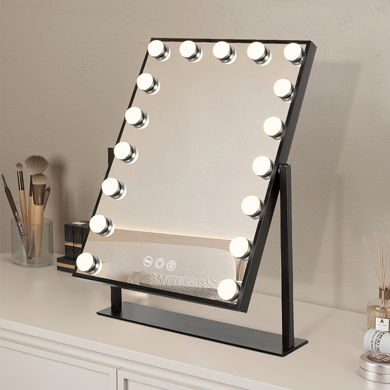 ML-1004 Three Color Temperature LED Table Mirror (Black)