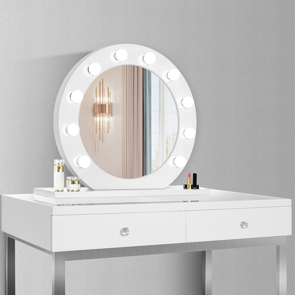 LIV MDF Round Hollywood Make-up Mirror on Table