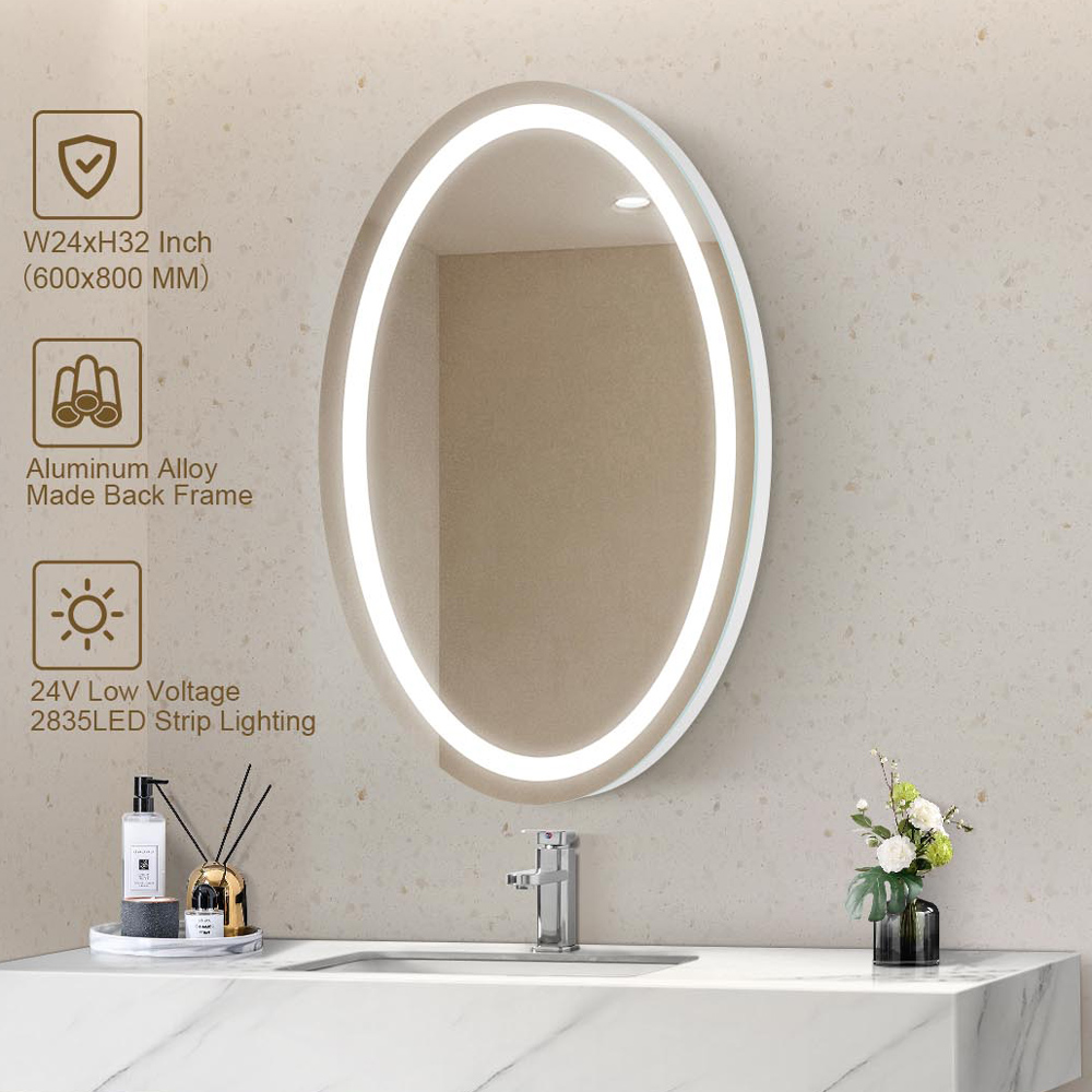 Oval LED Bathroom Mirror with Front and Back Lights Defogger Wall Mirror Dimmable