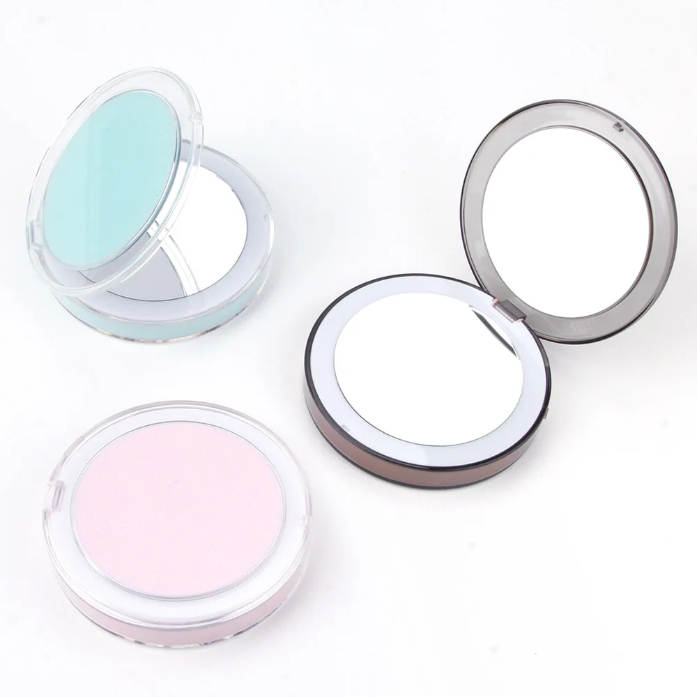 LED Mini Makeup Mirror 1X/3X Magnifying Glass Compact Pocket Women Hand Mirror